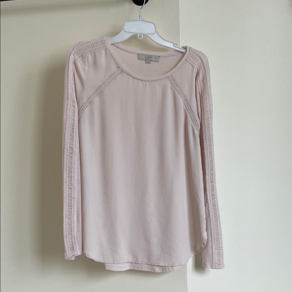 LOFT Blush Long Sleeve Top with Lace Detail